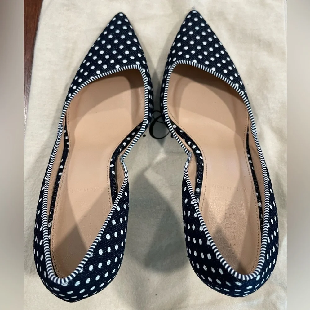 J.Crew | Colette D'Orsay Navy & White Polka Dot Heels | 7